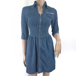 J. GEE Mini Dress Zip Front Smock Waist Denim PS